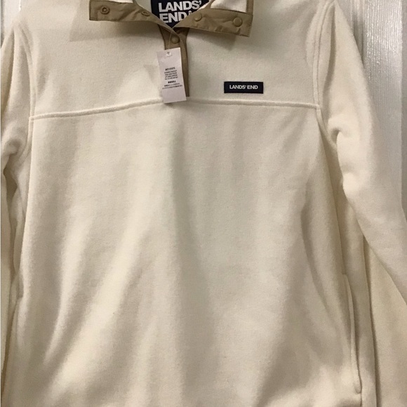 Lands' End Men's Zip Up Cream Sweater - Picture 2 of 8